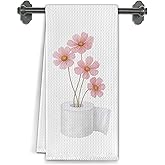Elefeltclave Pink Floral Bathroom Hand Towels, Floral Bathroom Decor, Elegant Flower Botanical Hand Towels for Bath Room Washroom Toilet Decor, 16x24 Inch
