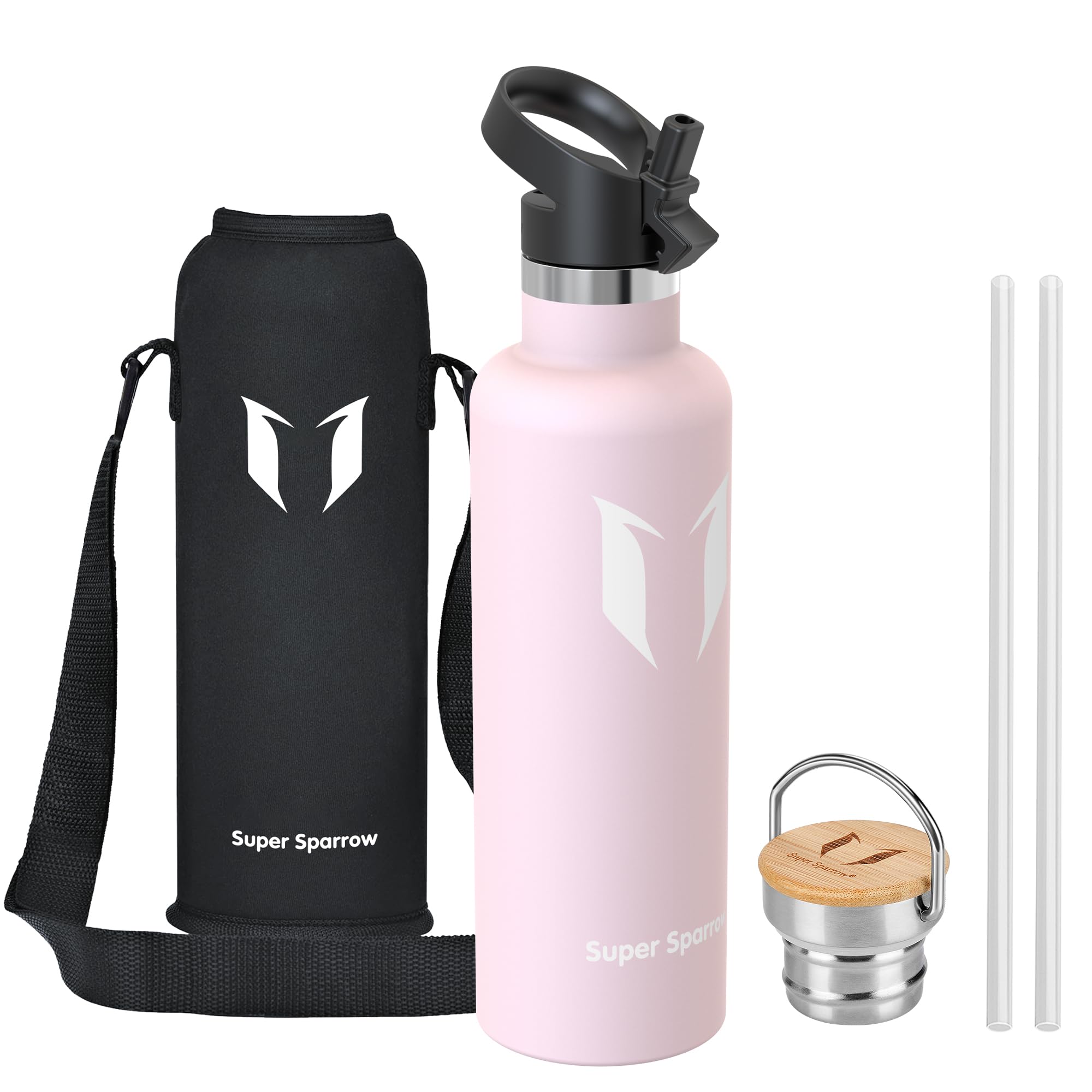 Super Sparrow Water Bottle Stainless Steel - 1000ml - Insulated Metal Water Bottles - Standard Mouth Flask - BPA Free - Straw Bottle for Work, Gym, Sports - 2 Lids