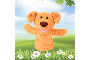 Easfan Puppy Hand Puppet Soft Animal Plush Toy with Movable Mouth Interactive Storytelling Cute Dog Toys Creativity Imagination Christmas Birthday Gifts for Toddlers Kids, Brown