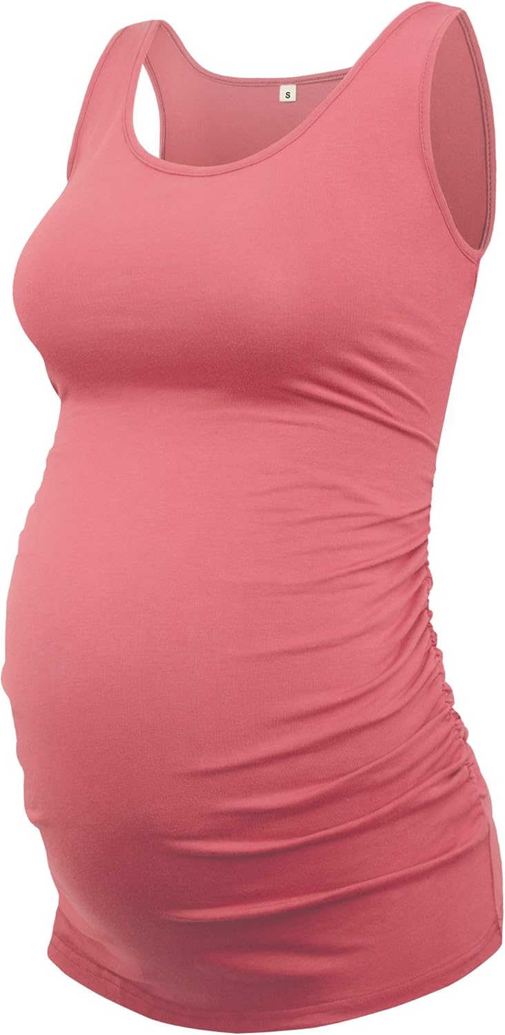 AMPOSH Women's Maternity Tank Top Ruched Side Sleeveless Pregnancy Basic Shirt at  Women’s Clothing store
