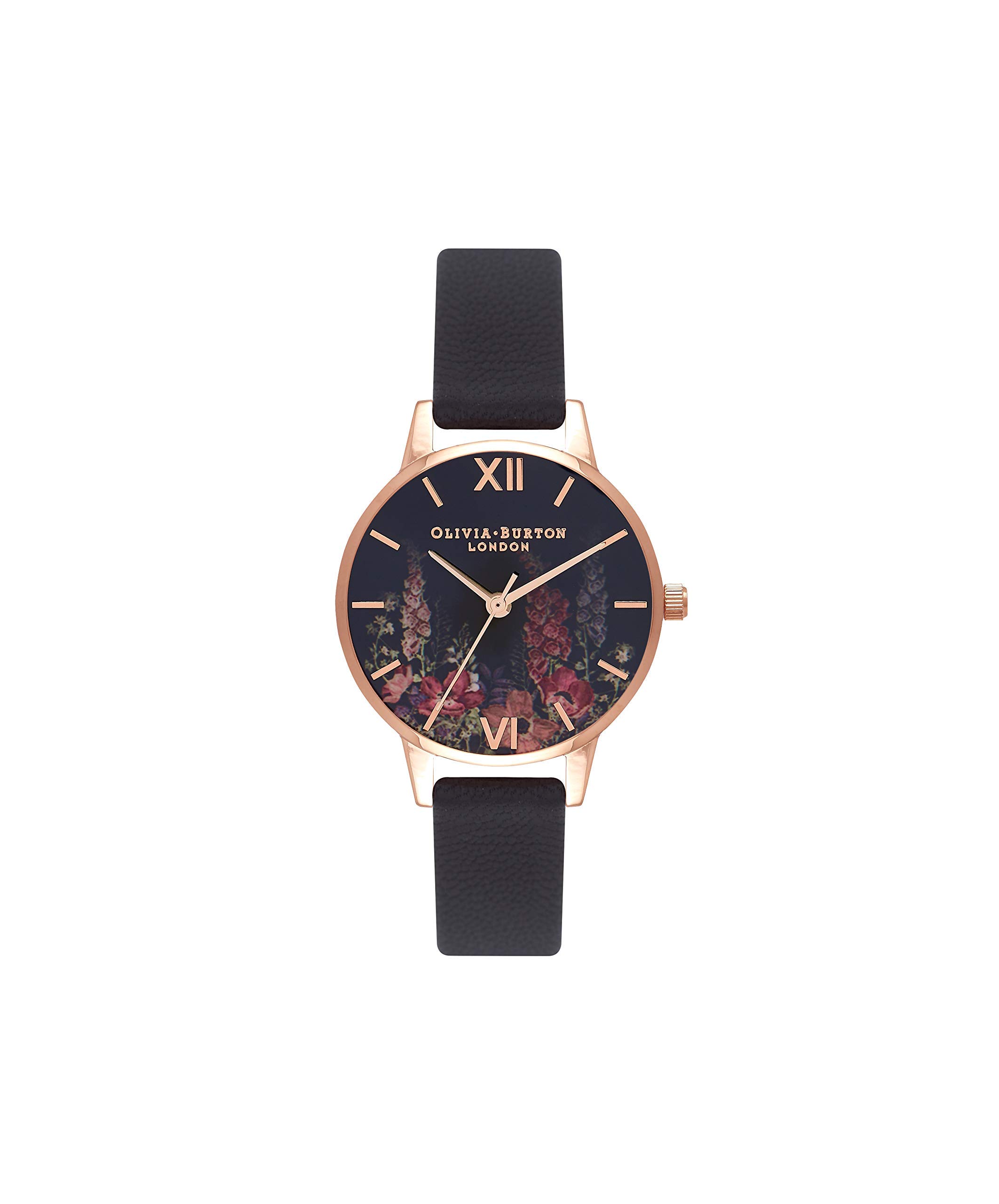 Olivia Burton Analogue Quartz Watch for Women Dark Bouquet Collection with Black Leather Strap - OB16WG43