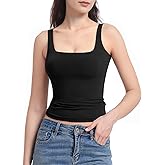 AURUZA Tank Tops for Women, Square Neck Tank Top Double Lined Basic Tops Sleeveless Workout Summer Shirts