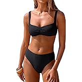 ANRABESS Womens Bikini Sets Two Piece Swimsuit Ribbed Front Ruched Mid Waisted Bathing Suit Color Block 2026 Beach Swimwear