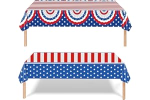 COLAYERIST 2 PCS 4th of July Tablecloth Patriotic Decorations, Disposable Plastic Patriotic Tablecloth Rectangle Table, Memorial Day Tablecloth for Patriotic Themed Party Decorations, 54×108 Inch