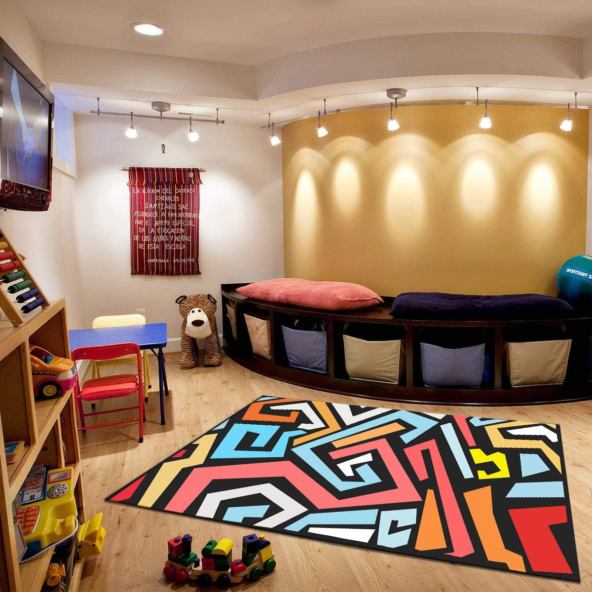 Kid Bedroom Rug 4 X 6 Yamtion Boys And Girls Area Rug Large Black And Red Soft Children Carpet Non Slip Indoor Maze Modern Rugs For In Living