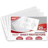 Dunwell 11x17 Sheet Protectors, Acid-Free Poly Sleeves, 25 Pack | Ledger Size Plastic Sleeves, 3-Hole Punched, Fits 3-Ring Binders, Clear Heavyweight Acid-Free Poly