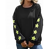 Fyralis Women's Oversized Crewneck Sweatshirt, Thickened with Fleece, Star Sleeves, Long Sleeve Pullover Top