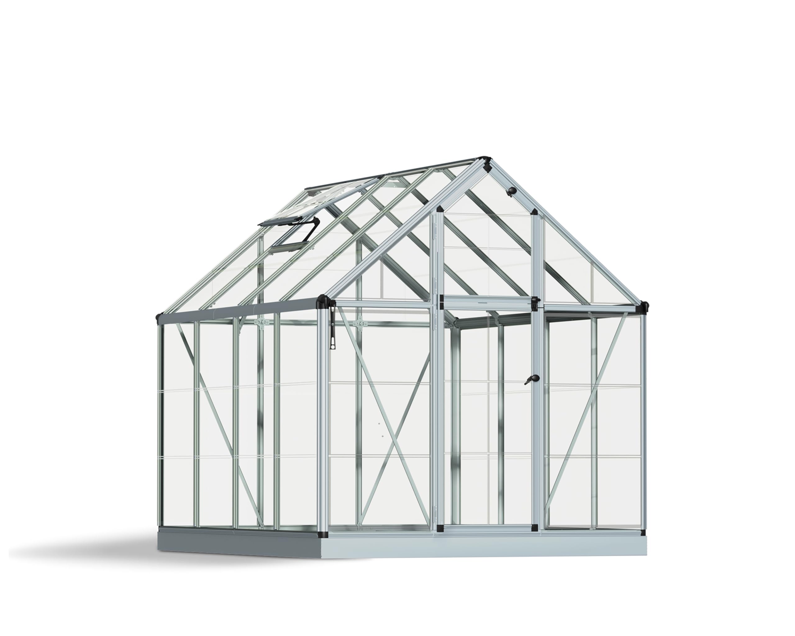 Photo 1 of Palram - Canopia Snap & Grow 6 Ft. x 8 Ft. Greenhouse Kit Hobby DIY Walk in Green House Heavy Duty Polycarbonate, Aluminium Frame, with Lockable Door and Vent for Outdoors, Garden, Backyard in Silver