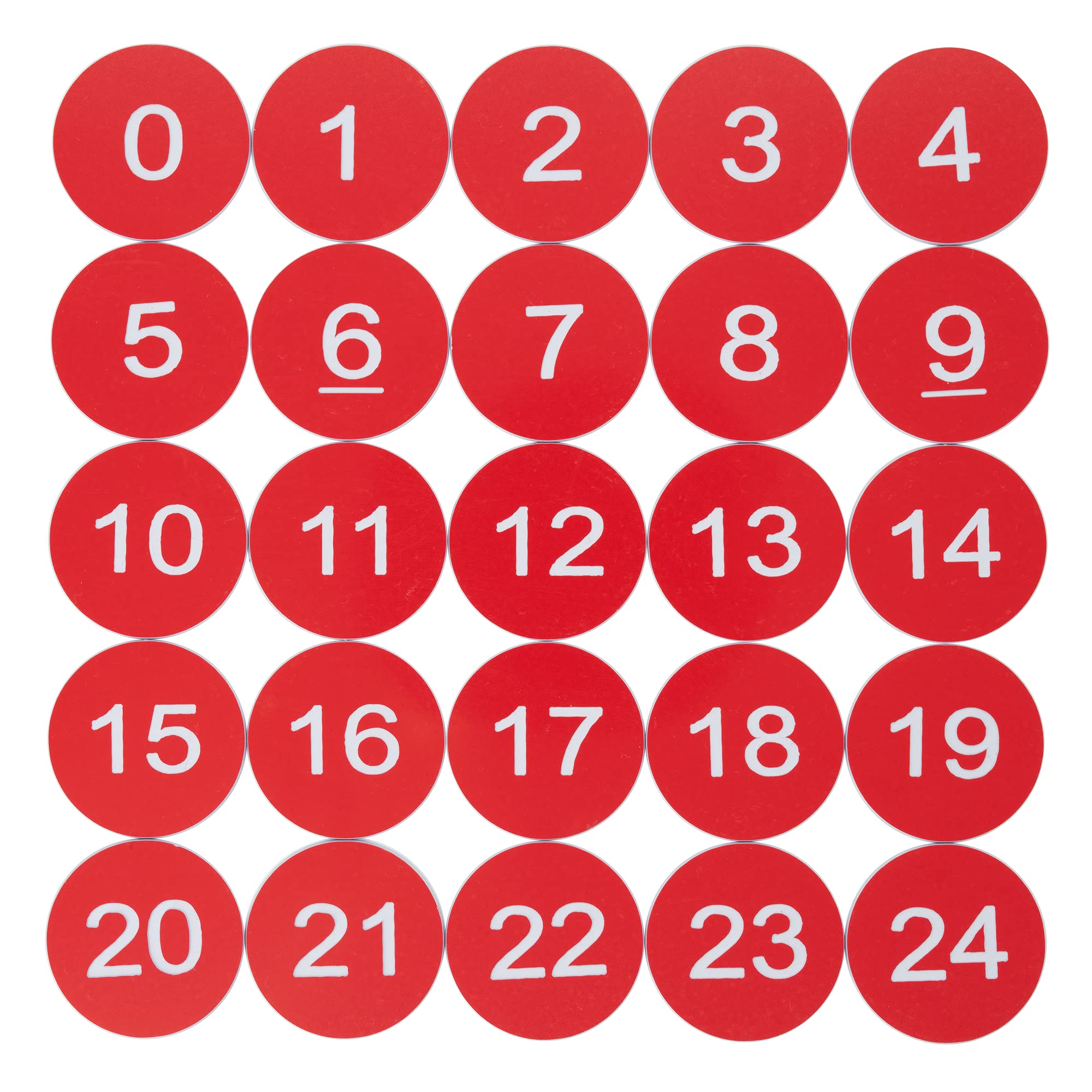 Plastic Numbered Discs Number Tags Engraved Numbered Tags Without Hole Round (0-50, Red)
