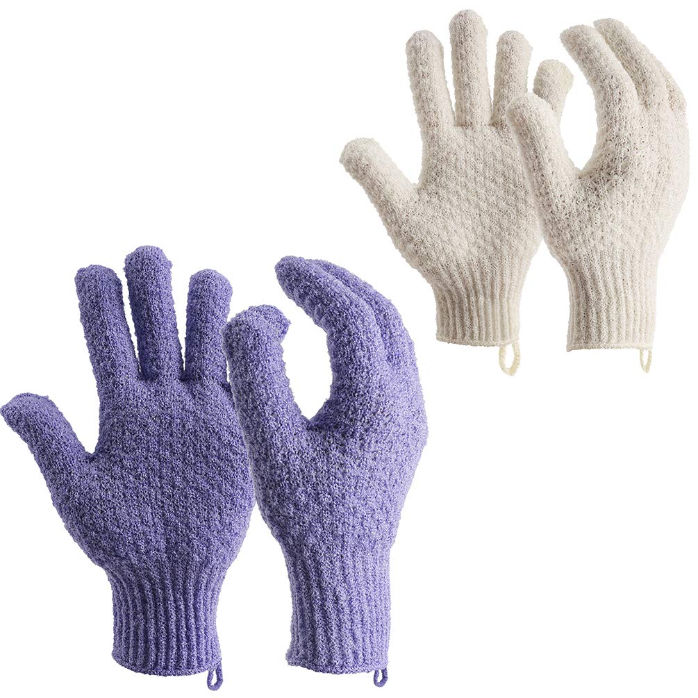 CAREHOOD Body Bath Exfoliating Gloves - Large Jacquard Deep Exfoliating Mitt for Shower, Body Scrub, Spa, Massage, Dead Skin Cell Remover with Hanging Loop (Exfoliating Gloves Rose and Green): Beauty