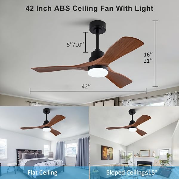 OMYU 42 INCH CEILING FANS WITH LIGHTS AND REMOTE, ABS BLADES, DIMMABLE AND QUIET REVERSIBLE DC MOTOR, BROWN MODERN CEILING FAN WITH LIGHT FOR OUTDOOR INDOOR BEDROOM LIVING ROOM(NOT SOLID WOOD)
