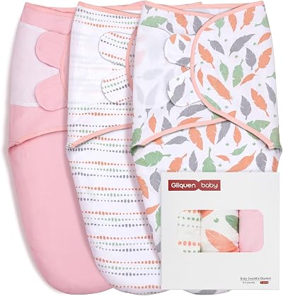 GLLQUEN BABY Baby Swaddle Wraps 0-3 Months Organic Cotton 3 Pack Pink