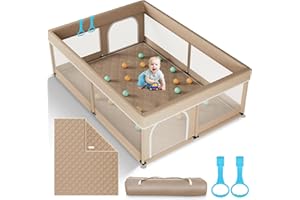 Omzer Baby Playpen with Mat 71"×59" - Extra Large Playpen for Babies and Toddlers with Mat Included, Safety Playard for Baby with Gate, All-Wrapped Soft Sponge Baby Gate Playpen with Stable Mat Velcro
