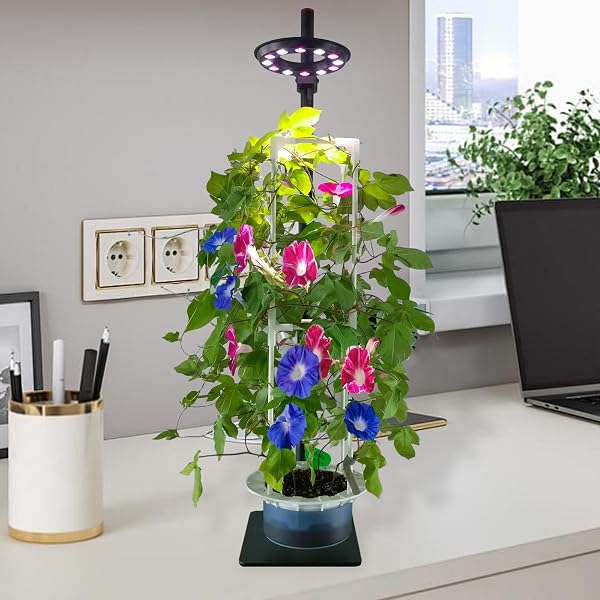 INDOOR PLANT HYDROPONICS GROWING SYSTEM TOWER KIT WITH GROW LIGHT,HERB VEGETABLE INDOOR GARDENING SYSTEM WITH STANDING FLOOR TALL LED GROW LIGHTS,HEIGHT ADJUSTABLE WITH STAND,TIMER,TRELLIS