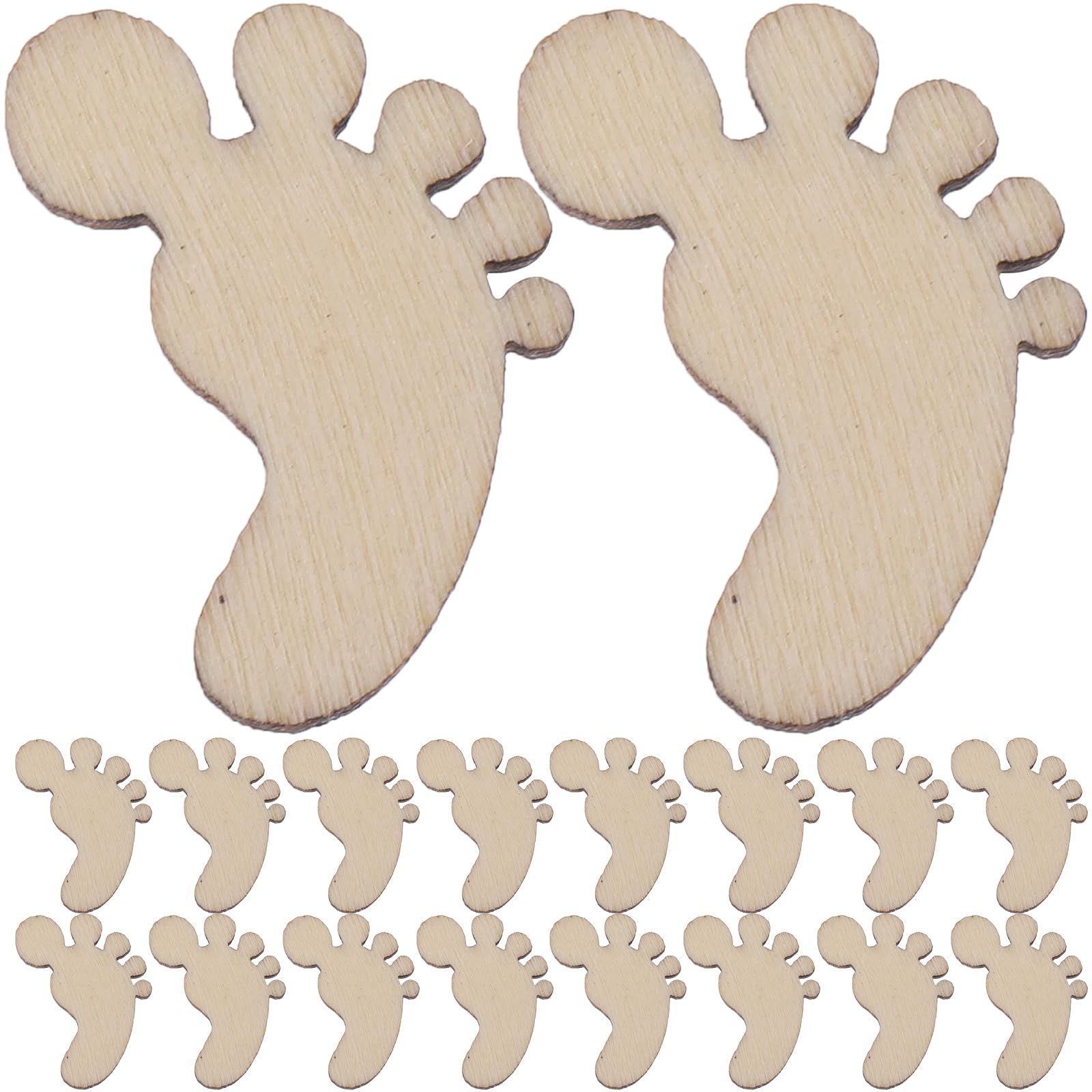 Amosfun 100PCS Foot Shape Wooden Pieces Wooden Cutouts DIY Art Craft Embellishments Ornaments