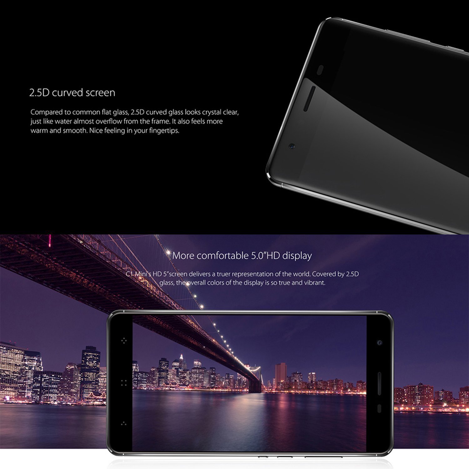 Elephone C1 Mini Migvela Smartphone Android 6.0 4G LTE Quad-Core 5 Inch 1280*720 pixel HD Mobile,1GB RAM 16GB ROM Dual Cameras Dual SIM with Fingerprint(Blue)