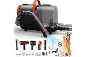 Bunfly Dog Hair Vacuum & Pet Grooming Kit - 13,000KPa Powerful Suction, 99% Pet Hair Removal, 3.5L Capacity, 16 Grooming Tools for Dogs, Cats & More, Home Cleaning- Black&Orange