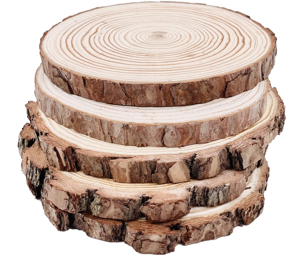 Natural Round Discs Rustic Wood Slices 5 Pcs 18-20CM Unfinished Wood kit Circles Crafts Tree Slices with Bark Log Discs for DIY Arts and Wedding Christmas Ornaments