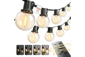 addlon Outdoor String Lights 100FT G40 with Remote, 50+4 LED Shatterproof Bulbs, Dimmable Patio Globe Lights Waterproof, Hang
