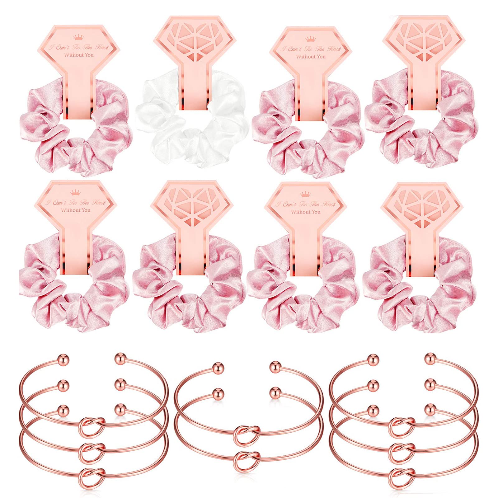 Bridesmaid Satin Hair Scrunchies Bridesmaid Bracelets - Bobbles Elastic Hair Bands Hair Bands for Women Bridesmaid Gifts (8 Pieces Scrunchies +8 Pieces Bracelets)