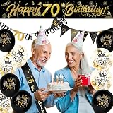 Yontree 70th Birthday Decorations Kit 14 Pieces Gold Black Banner Balloons view 7