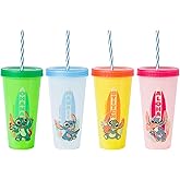 Silver Buffalo Disney Lilo and Stitch 4 Pack Color Changing Plastic Tumbler Set Featuring Stitch, 24 Ounces