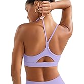 YEOREO Luciny Workout Y Back Sports Bras for Women Spaghetti Straps Racerback Padded V Neck Medium Impact Gym Bra Yoga Top