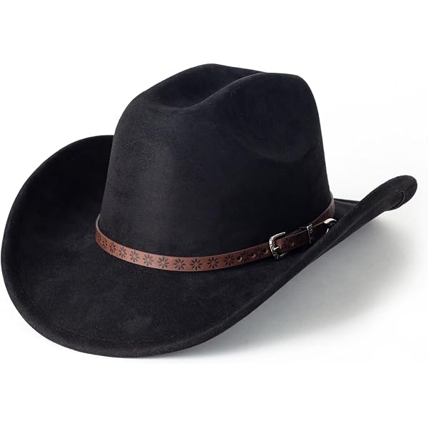 4142 Women Men Wide Brim Suede Western Cowboy Cowgirl Hat With Wind Lanyard Cowboy Hat for Women Men with Band Wide Brim Suede Cowboy  main image 2