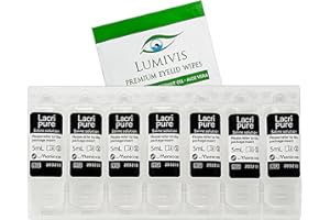 LUMIVIS Menicon LacriPure Rinsing & Insertion Saline 7 Vials for Rigid Gas Permeable Contact Lenses - Bundle with Tea Tree Oil Eyelid & Eyelash Wipes