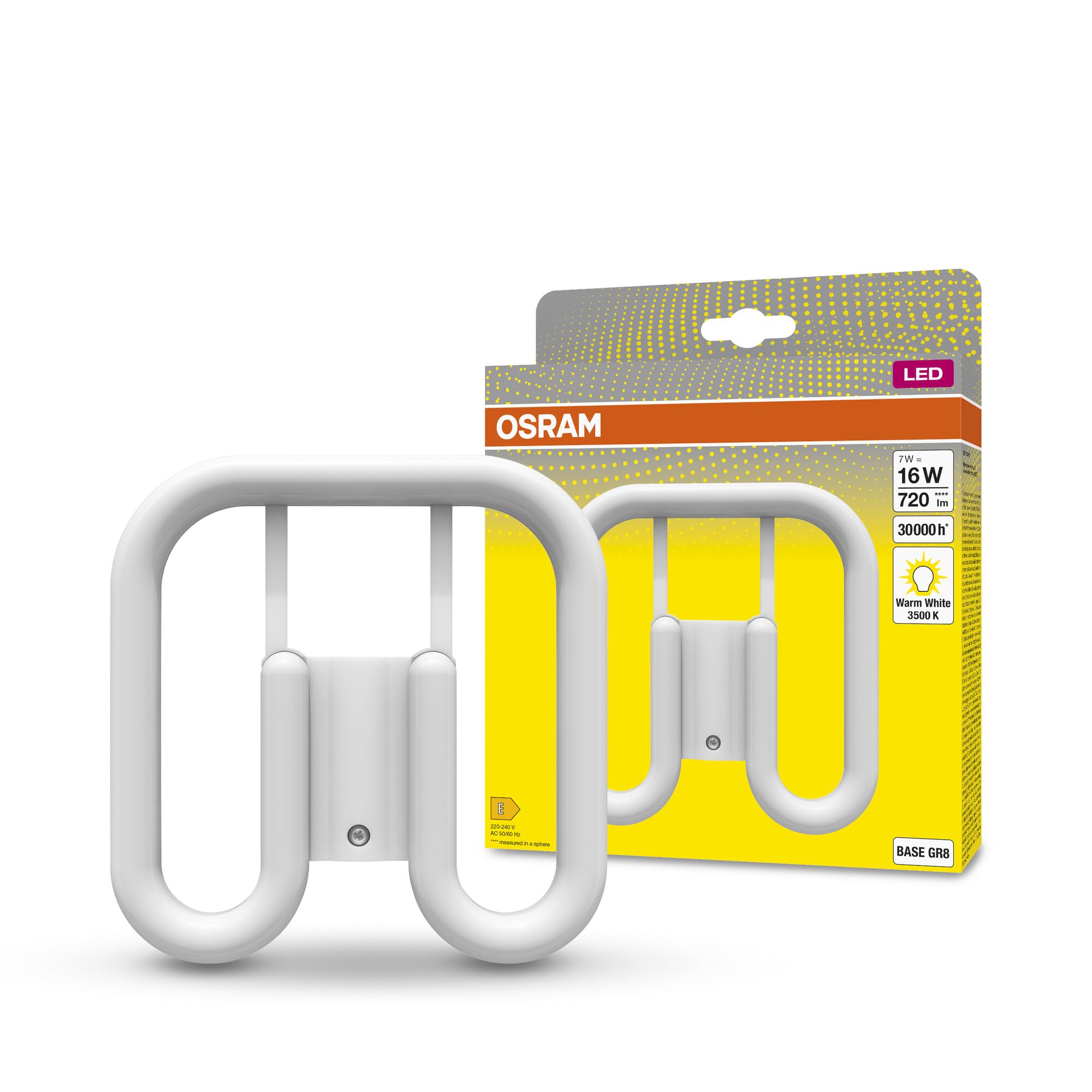 OSRAM Dulux Led Sq16 Em, GR8, 7W, 720Lm, 3500K, Warm White Light Color, Led Replacement for Conventional Compact Fluorescents with A 2-Pin GR8 Plug-in Base, Extremely Long Life, No Warm-Up Time