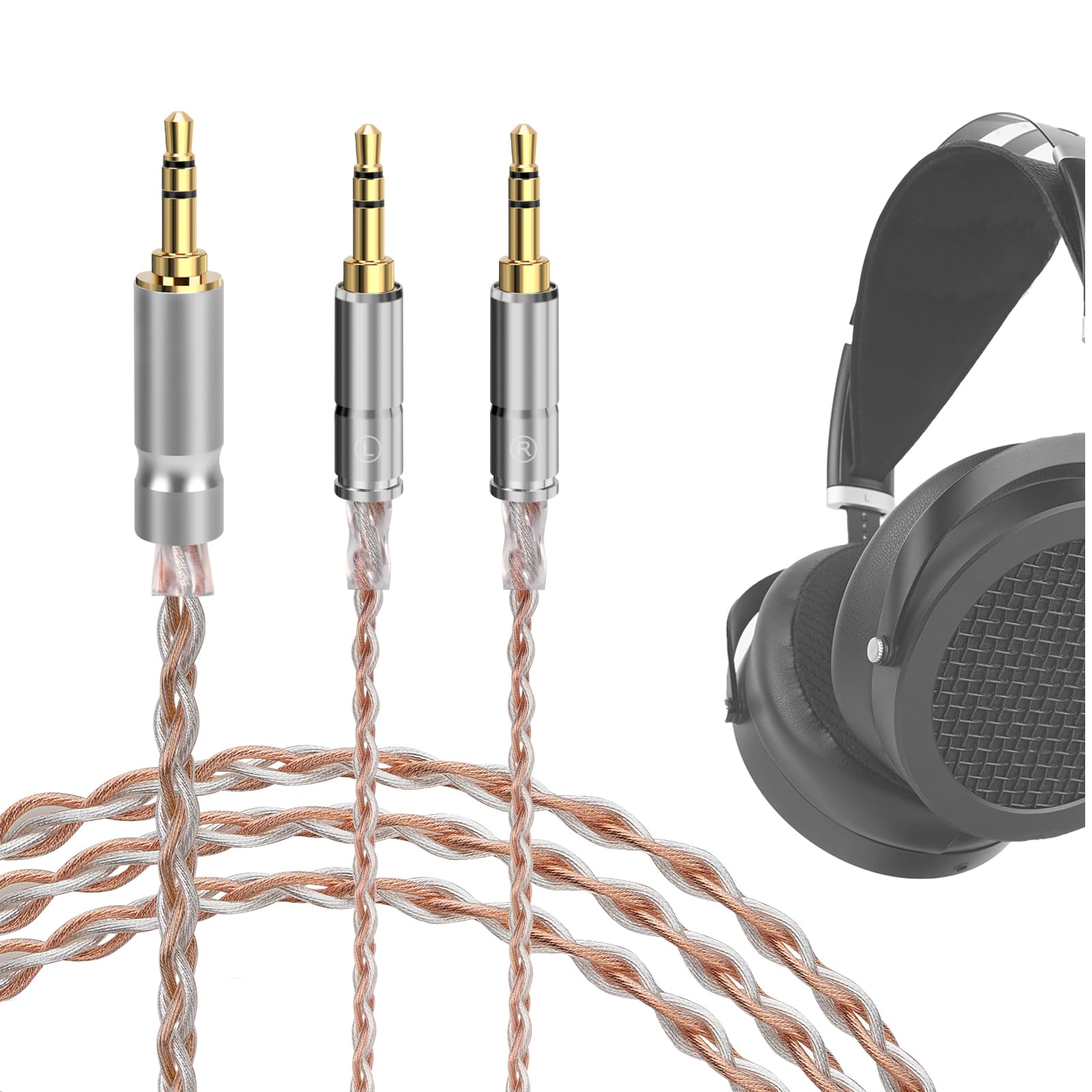 GEEKRIA Apollo Copper Silver Braid Upgrade Audio Cable Compatible with HIFIMAN SUNDARA, Ananda Arya, HE4XX, Edition XS 3.5mm (1/8'') Male Replacement Headphones Cord (4.9ft/1.5m)