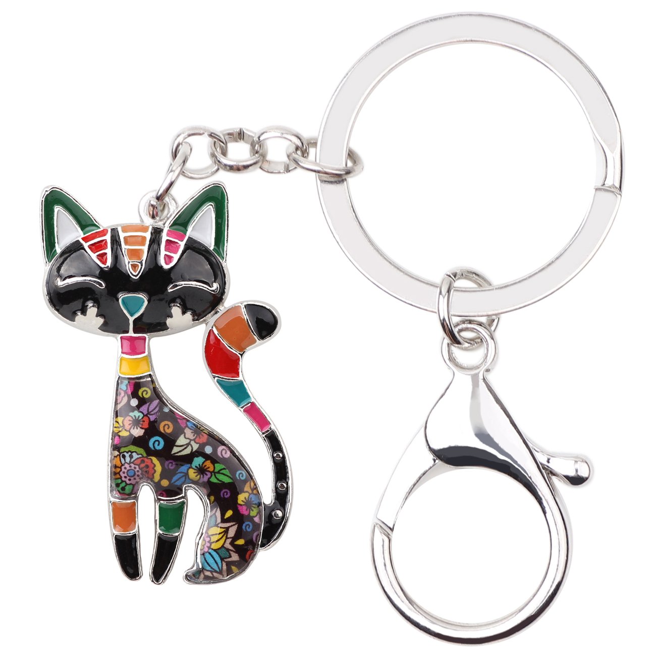DUOWEI Cute Cat Keyring Cat Keychain Dainty Cat Gifts for Women Girls Bag Wallet Car Key Charms (Black)