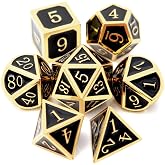 Haxtec Metal DND Dice Set, 7 Pcs Black Polyhedral Dice for Table Games | Gold Number D&amp;D with Leather Bag, Compatible with Dungeons and Dragons, Enamel Heavy Metallic, RPG Gifts for DND Lovers