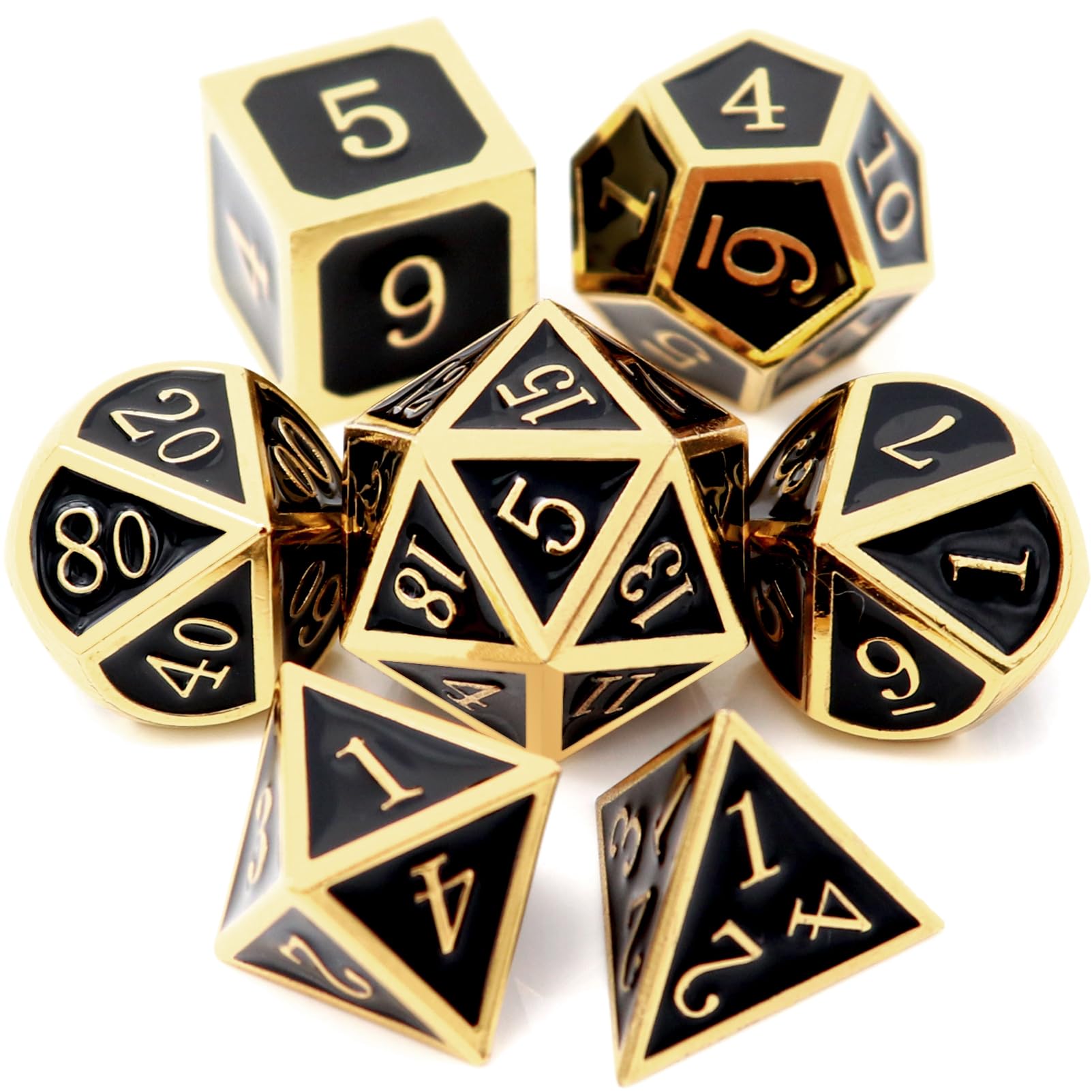 Haxtec Metal Dice Set D&D Polyhedral DND Dice for Dungeons and Dragons RPG Table Games-DND Dice Gold Black