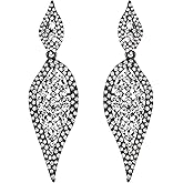EVER FAITH Costume Party Jewelry 2 Leaf Round Crystal Hollow-out Pierced Chandelier Dangle Earrings for Women