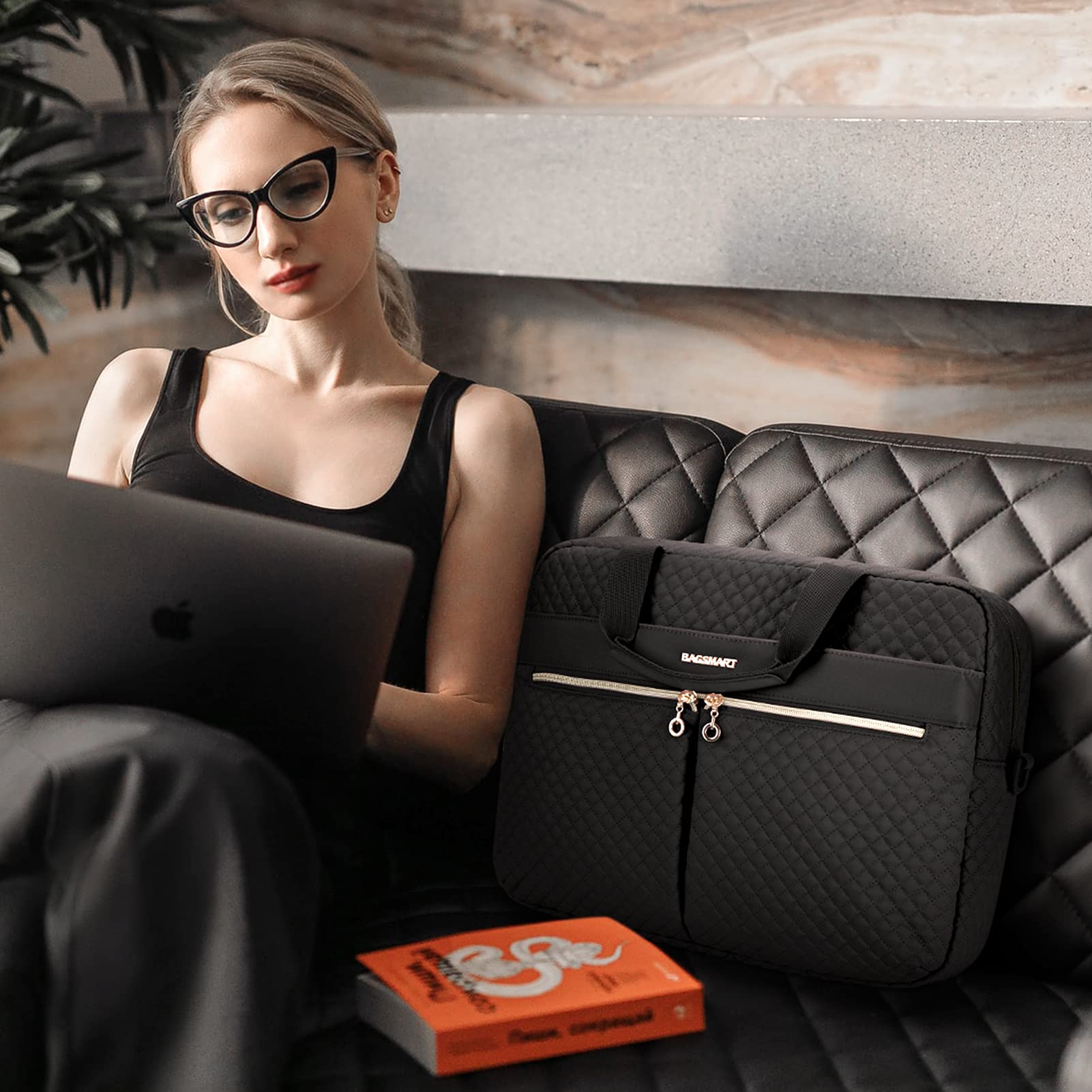 BAGSMART Laptop Bag, 15.6/17.3 Inch Briefcase for Women Large Laptop Case Computer Bag Office Travel Business, Black
