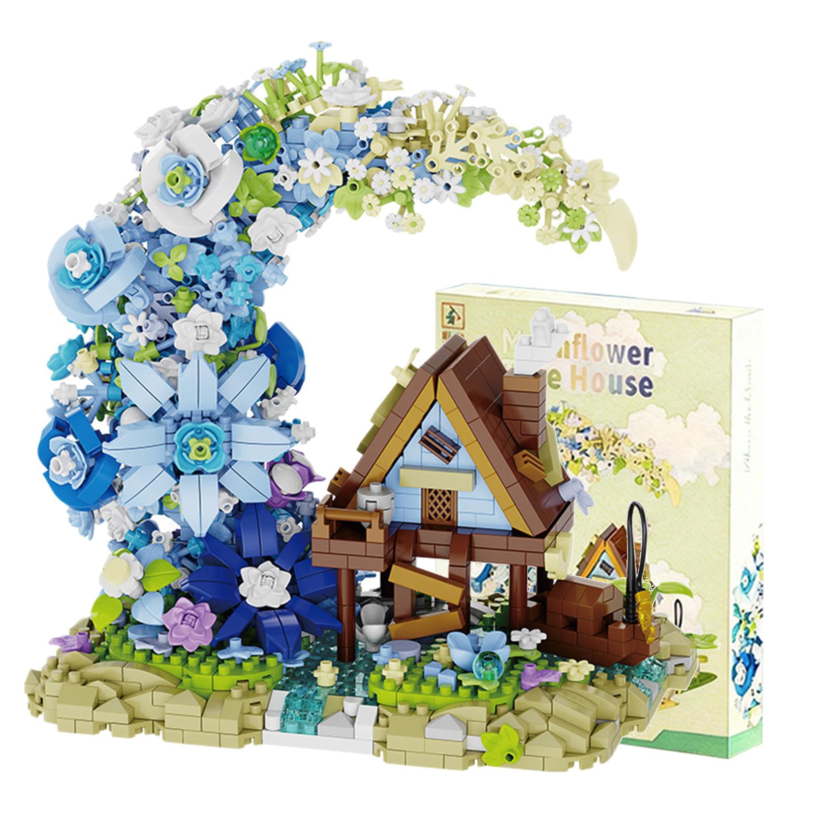 Guokanfly Moon Flowers Building Blocks Set, Floral Building Kit Decoration for Desk, Moon Flower Home Office DIY Gift for Women Adults, Valentine Day, Birthday, Compatible with Major Brand