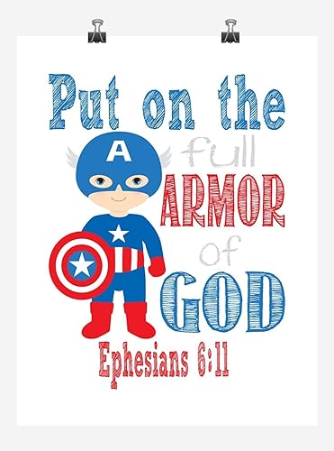 Amazon Com Captain America Superhero Inspirational Nursery Decor Print Put On The Full Armor Of God Ephesians 6 11 Handmade