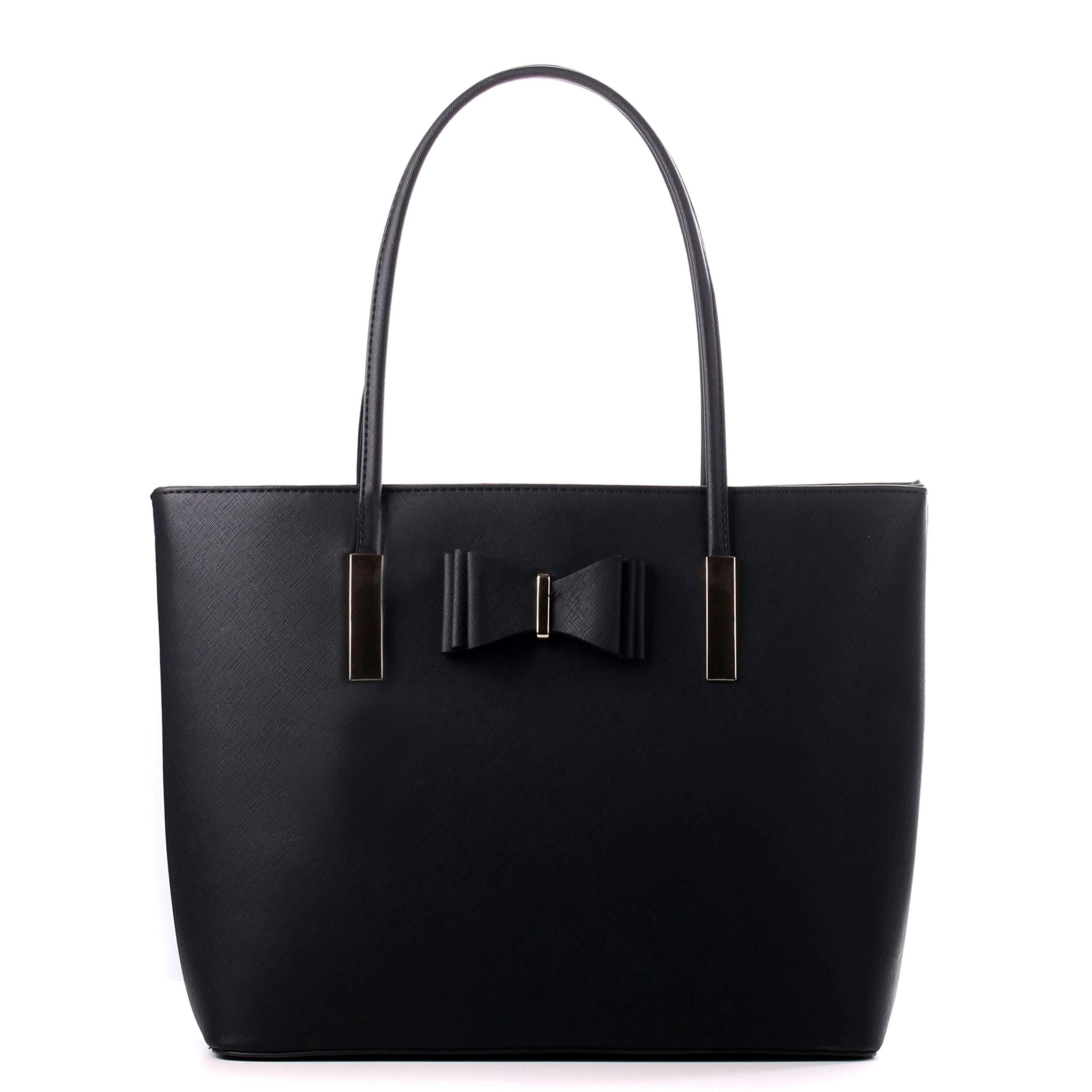 WEDMAY Women's Large Tote Shopper Bag for Work & School - Fits 15.6" Laptop, Water-Resistant Faux Leather Daily Commuter Handbag (Black)