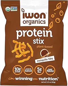 IWON Organics Mesquite BBQ Flavor Snack Stix, High Protein and Organic Healthy Snacks, 8 Bags, 1.5 Ounce