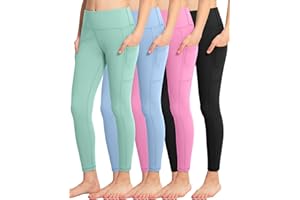 ATHVOTAR Girls Leggings with Pockets: High Waisted Yoga Workout Athletic Dance Running Pants 4 Packs