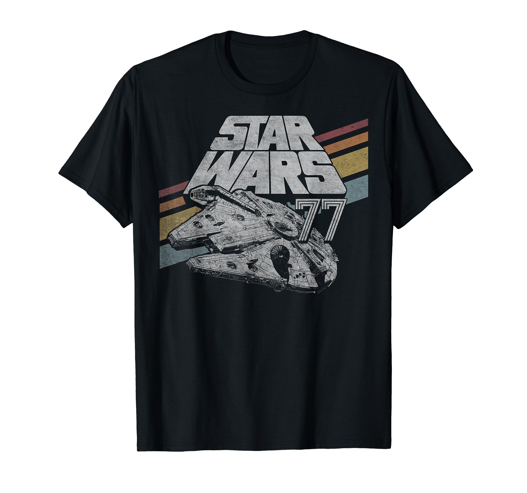 STAR WARS Millennium Falcon 77 Retro Diagonal Stripe Disney+ T-Shirt