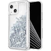 WORLDMOM Compatible with iPhone 13 Case,Clear Bling Flowing Liquid Floating Sparkle Colorful Glitter Waterfall TPU Protective Phone Case Compatible with iPhone 13 [6.1 Inch 2021], Silver