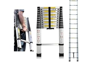 BOWOSHEN Telescoping Extendable Ladder 12.5ft 12 Steps 330lb Max Load Capacity EN131 Certificated Heavy Duty Step Extension Aluminium Ladder