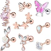 Vsnnsns 16G Cartilage Earrings Tragus Earrings Studs for Women Stainless Steel Cubic Zirconia Stud Earrings Forward Helix Earrings Piercing Jewelry for Women 12PCS