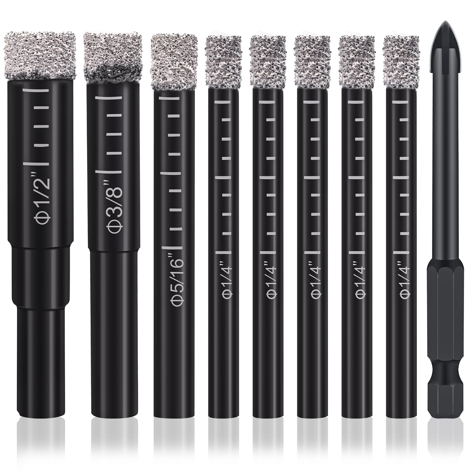 9 PCS Diamond Drill Bit Set With Wax Lubricant - 5P 6mm, 8mm, 10mm, 12mm, and Carbide Drill for Granite, Ceramic, Stone, Glass, and Hard Materials
