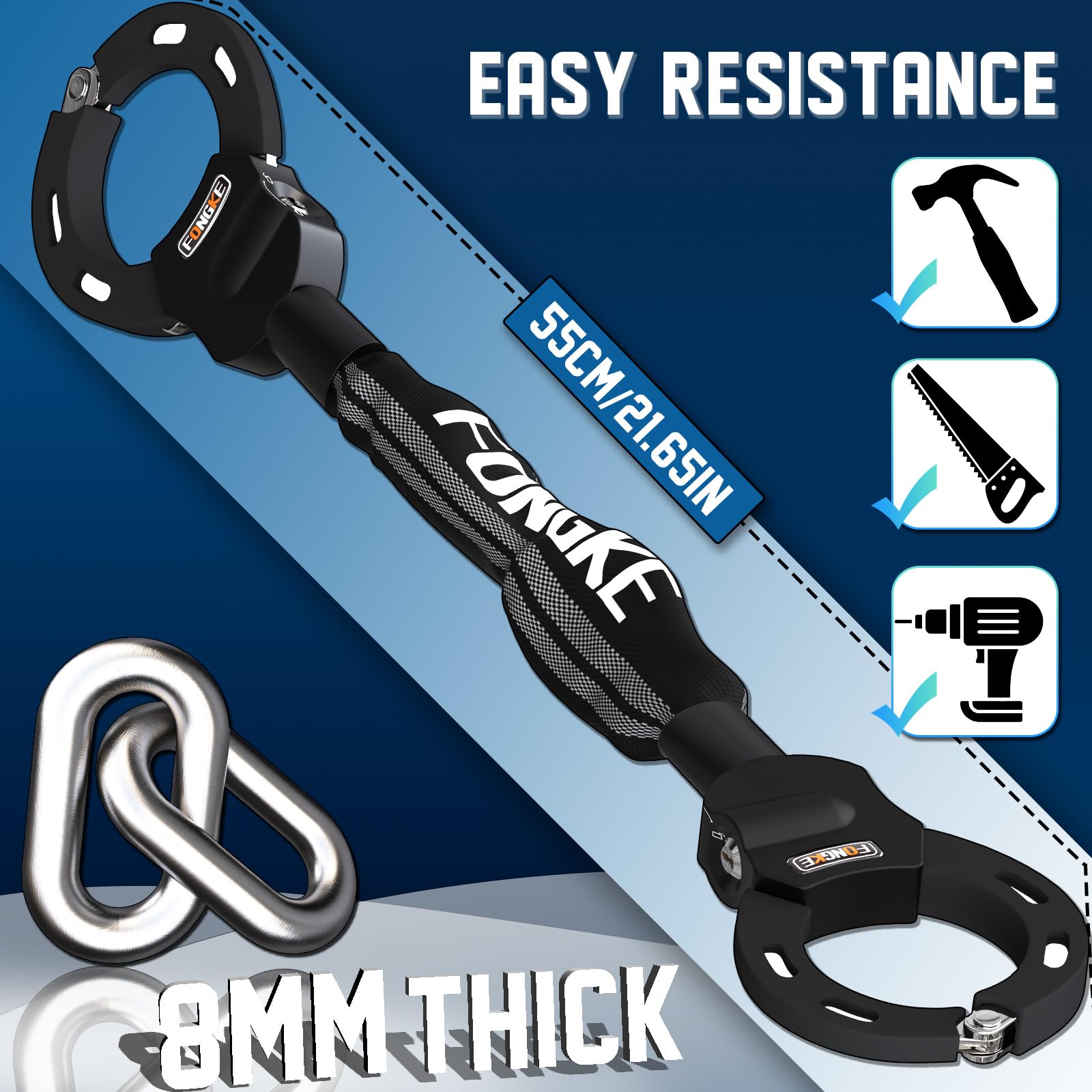 E Scooter Schloss, 8mm Dicke Kettenschloss, Tragbarkeit Schloss für E Scooter, Handschellenschloss, Hohe Sicherheit Fahrradschloss 6