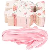 Pssopp 50 Set Floral Favor Boxes,Retro Style Easy Assemble Candy Boxes Party Favors with Ribbon for Travel Themed Parties Weddings Bridal Showers(HM2251304)