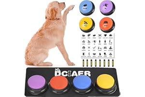 DCIAER Dog Buttons for Communication,Talking Buttons for Dogs,4 Recordable Sound Buttons + 24 Scene Patterns + 1 Dog Button Mat+ 8 AAA Batteries