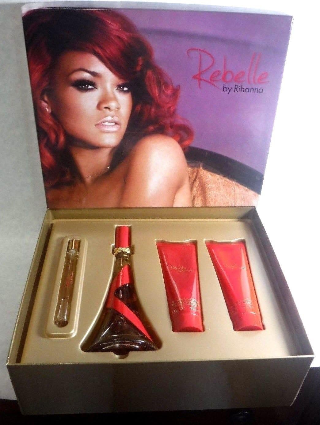 RIHANNA REBELLE (RED) Women Gift Set Eau de Perfume 3.4oz Spray + 3oz Lotion + 3oz S/GEL + .34 S